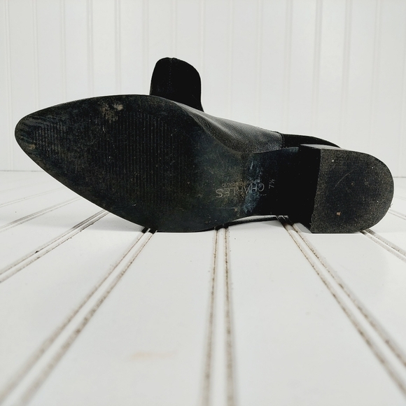 Charles David Black Leather Slip On Cut Out Block Heel Ankle Boots D833 - Picture 11 of 13